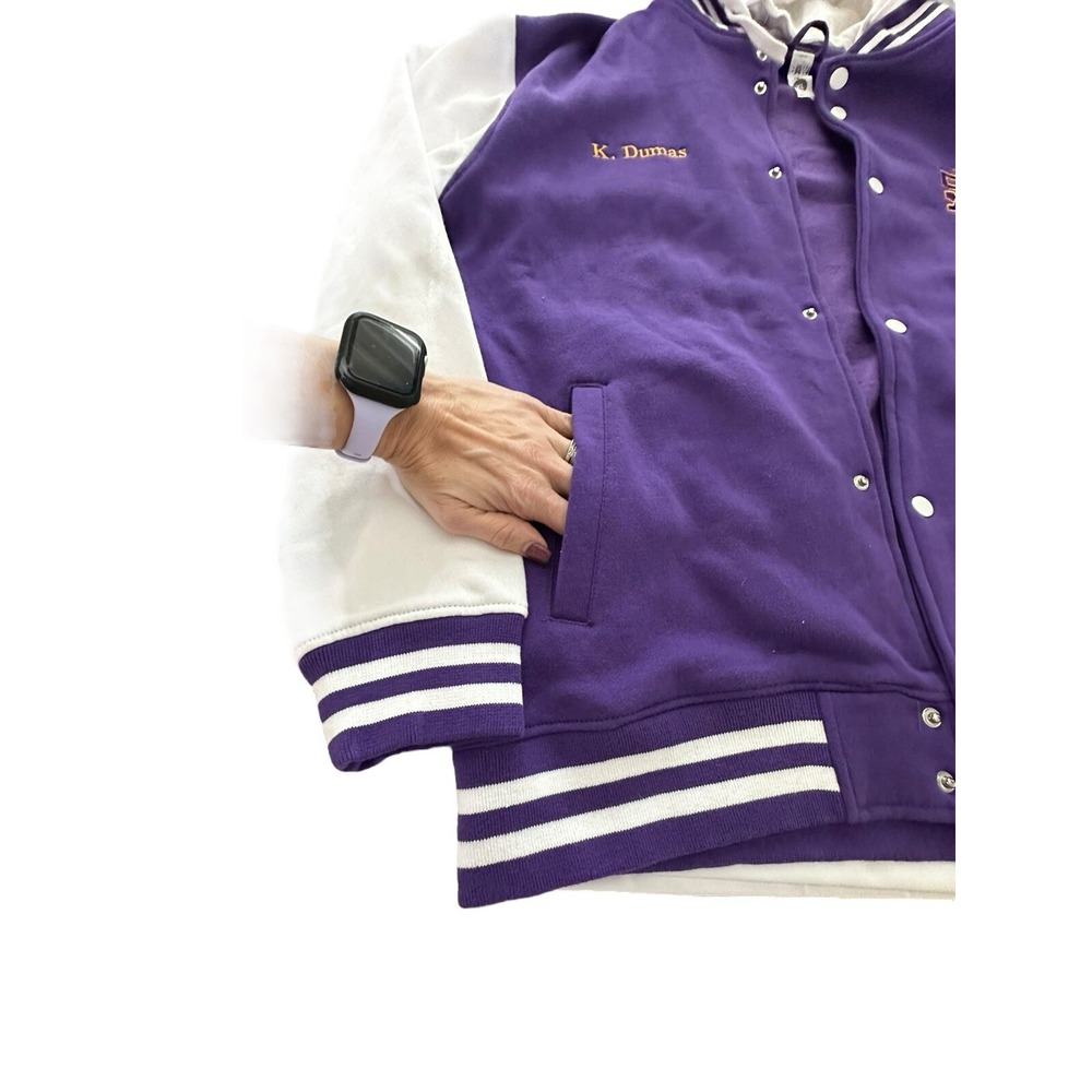 SA Hoodie Varsity Letterman Jacket XL Fleece Snap Bomber Purple Unisex #UV9-1 - Picture 8 of 12